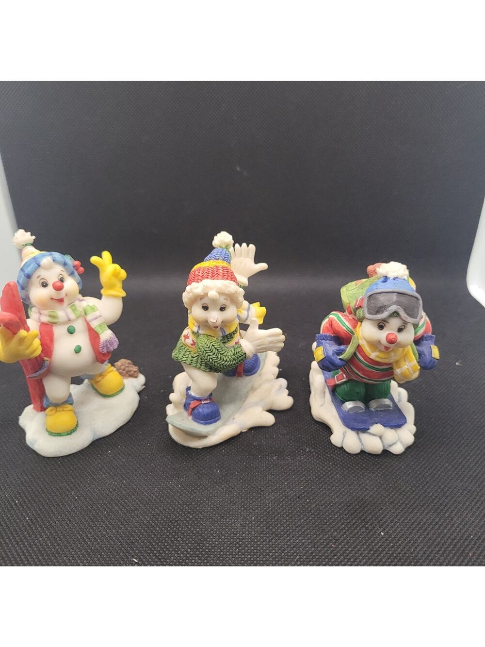 ChristmasVintage Snowman Winter Figurines Set of 3 Ski Snowboard Christmas Decor